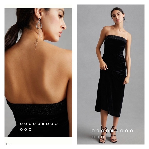 Anthropologie Payal Jain Black Velvet Strapless Beaded Formal Maxi Gown Large - Picture 9 of 15